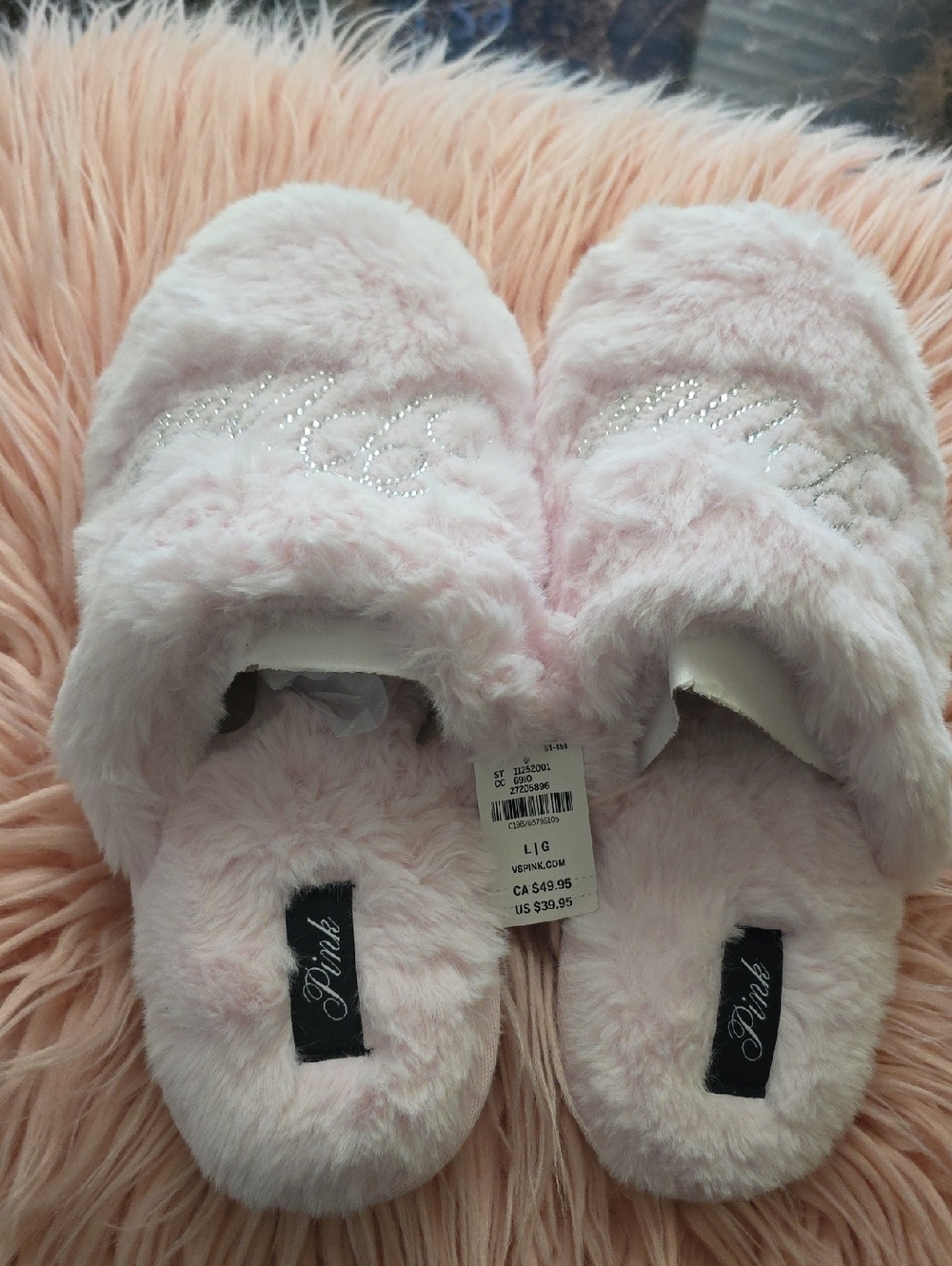 PINK Victoria's Secret Light Pink Fuzzy Slide Slippers